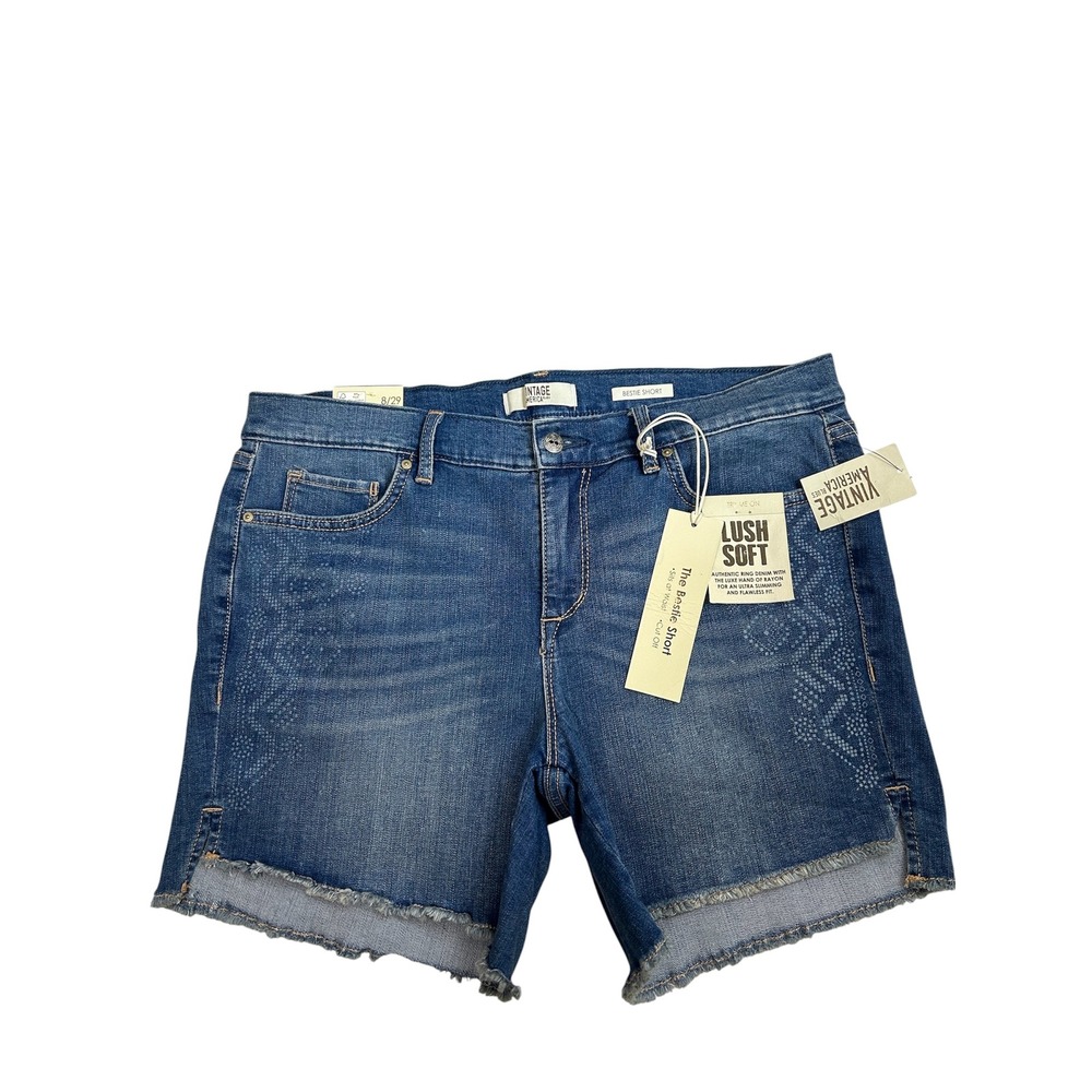 VINTAGE AMERICA  Claudia Bestie Cotton Blend Blue Frayed Hem Jean Shorts 8/29